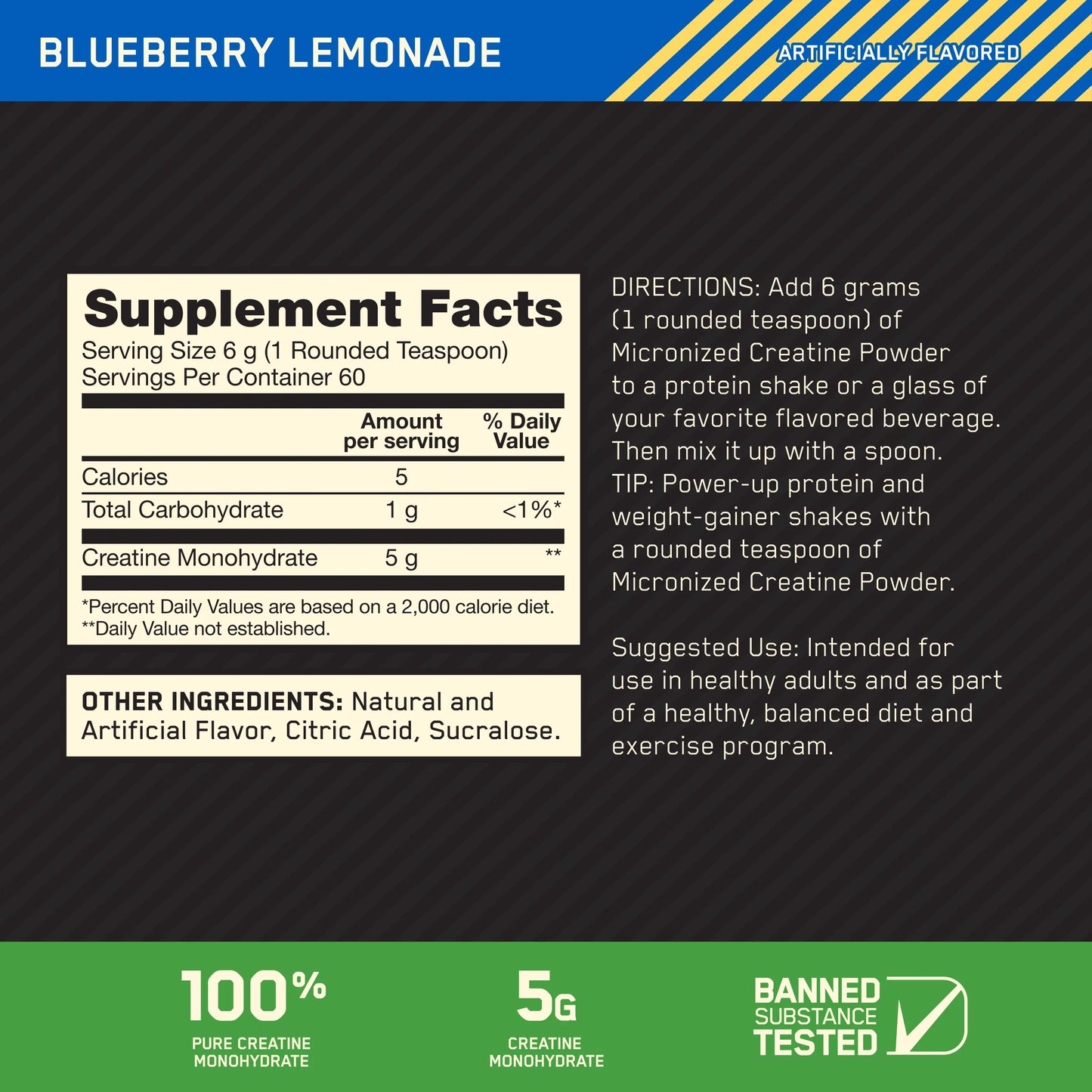 Optimum Nutrition Creatine Powder Blue Lemonade 360g