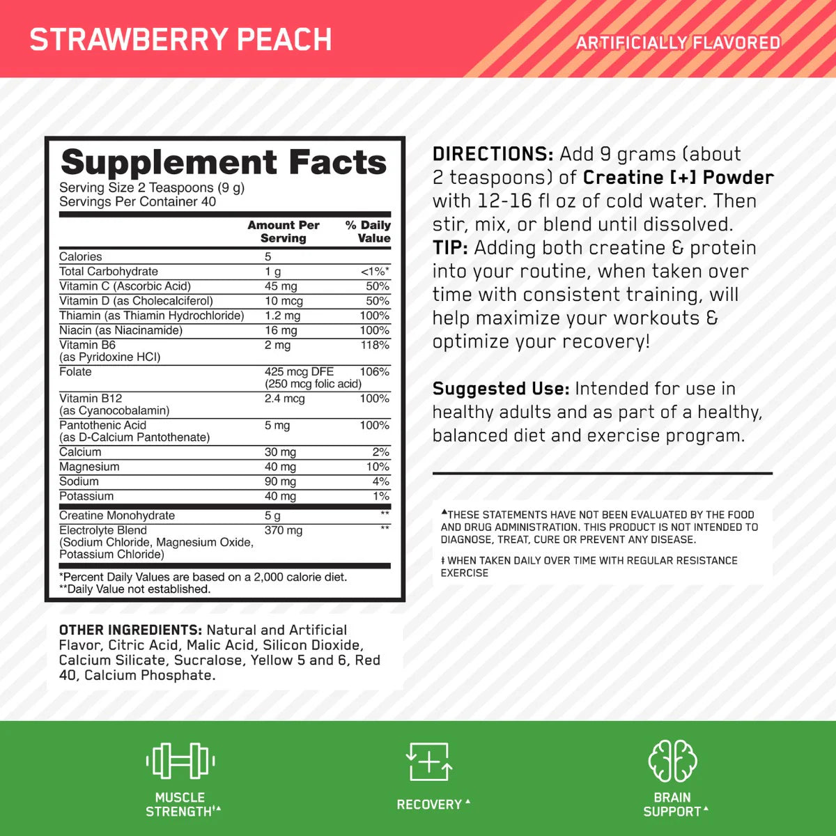 Optimum Nutrition Creatine Plus Strawberry Peach 360g