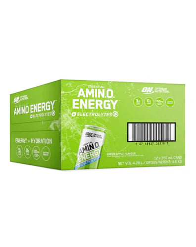 ON AMIN.O. ENERGY + ELECTROLYTES SPARKLING RTD GREEN APPLE 355ML BOX of 12