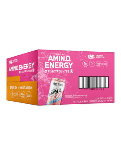 ON AMIN.O. ENERGY + ELECTROLYTES SPARKLING RTD  TROPICAL SUNRISE 355ML BOX of 12