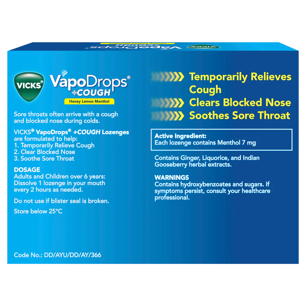 Vicks Vapodrops+Cough Honey Lemon 16