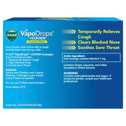 Vicks Vapodrops+Cough Honey Lemon 16