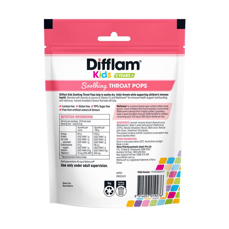 Difflam Kids Throat Pops Strawberry 10