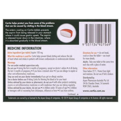 Cartia Tablets 100mg 84