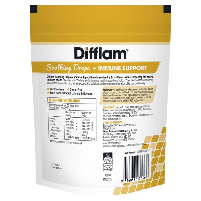 Difflam Soothing Drops+Immune Honey&Lemon 20