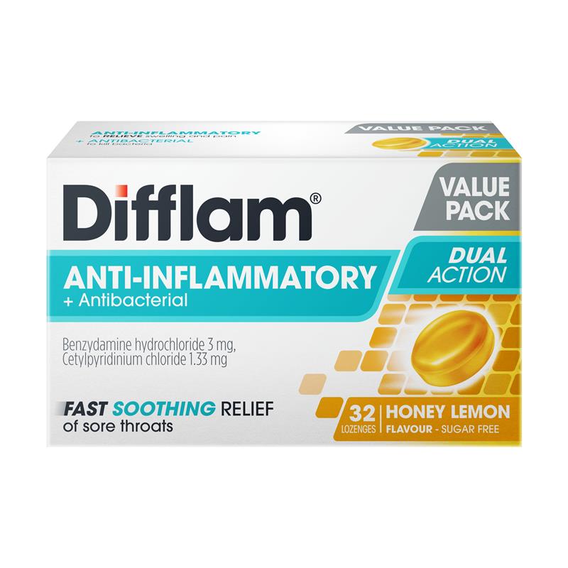 Difflam Anti-Inflammatory Honey Lemon Sore Throat Value Pack 32 Lozenges