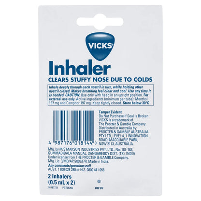 Vicks Inhaler Single 0.5ml Twin Pack