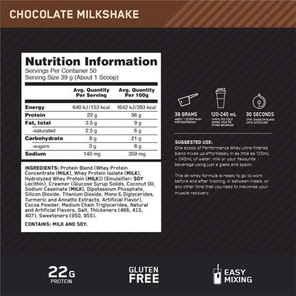 Optimal Nutrition Performance Whey Chocolate Milkshake 1.95kg