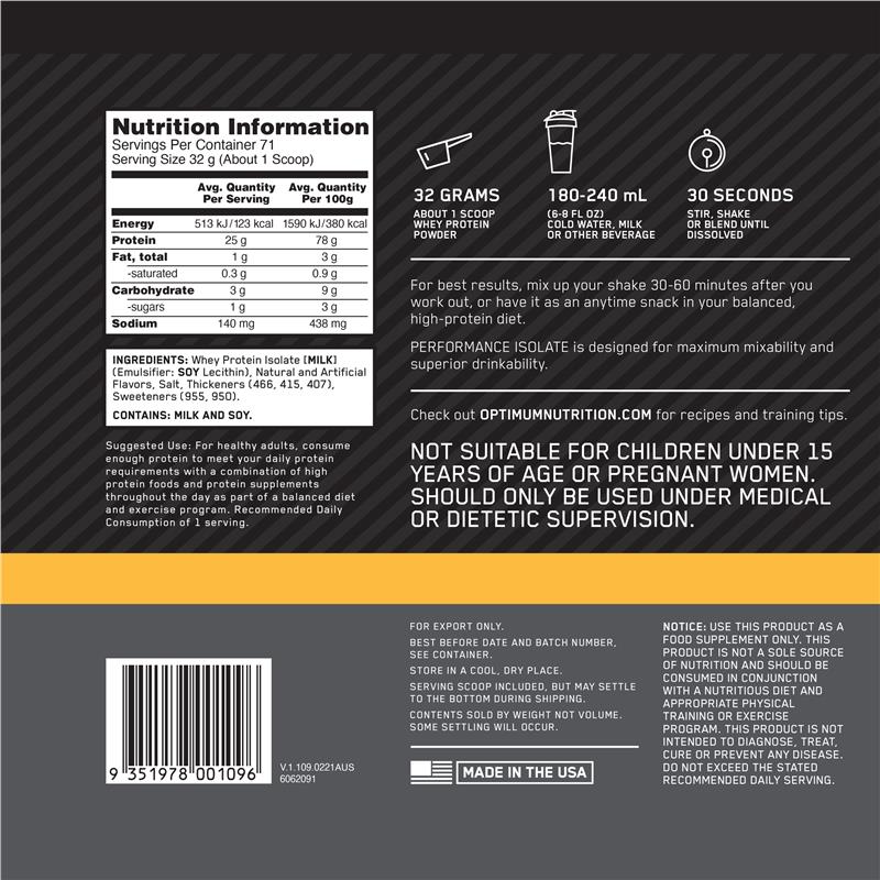 Optimal Nutrition Performance Isolate Vanilla Softserve 2.27kg