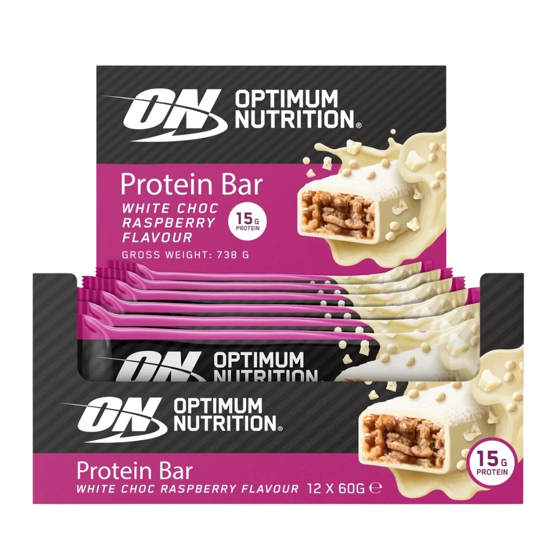 Optimum Nutrition Protein Bar 60 G BOX OF 12 WHITE CHOCOLATE RASPBERRY
