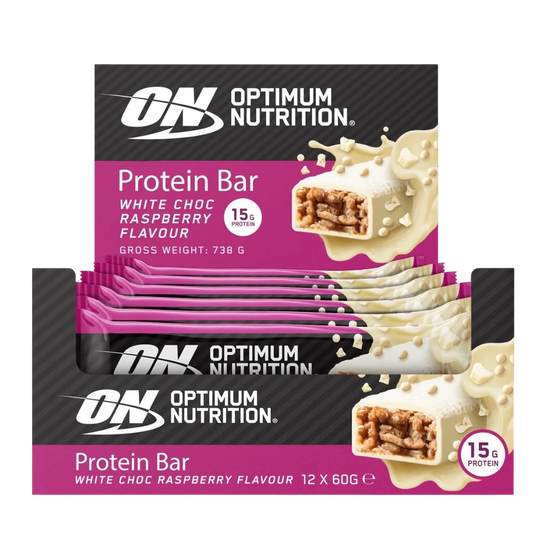 Optimum Nutrition Protein Bar 60 G BOX OF 12 WHITE CHOCOLATE RASPBERRY
