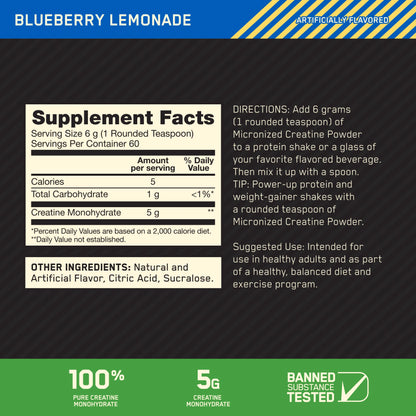 Optimum Nutrition Creatine Powder Blue Lemonade 360g