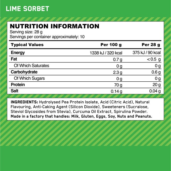 Optimum Nutrition Clear Plant Protein – Vegan Protein Powder Lime Sorbet 280g